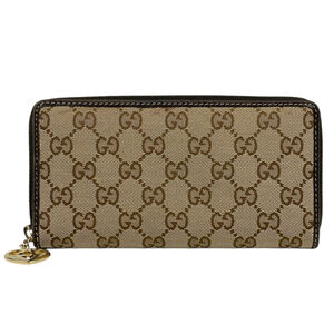 Gucci GUCCI Long Wallet GG Pattern Round Zip Canvas Brown Women's